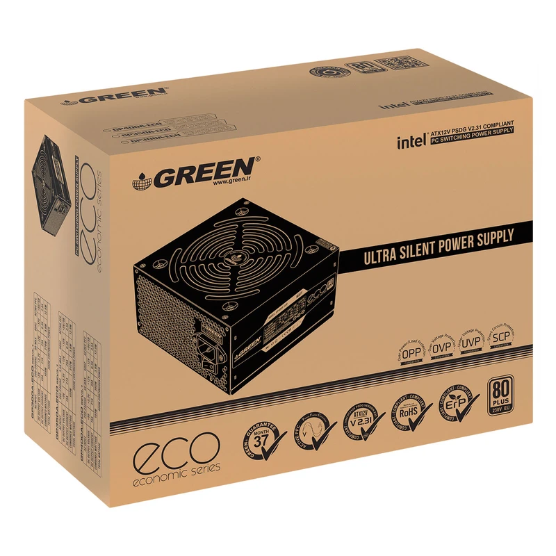منبع تغذیه کامپیوتر گرین مدل GP300A-ECO Rev3.1 نمای ۴
