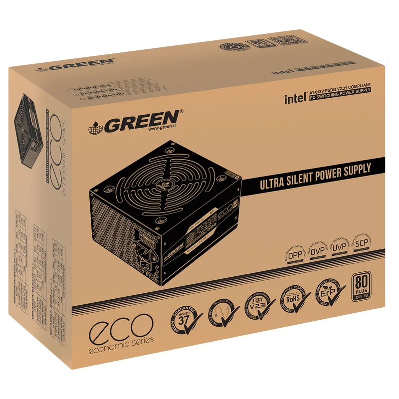منبع تغذیه گرین مدل GP350A-ECO Rev3.1 نمای ۲