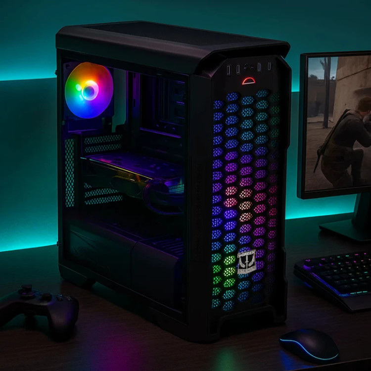 یس کامپیوتر گیمینگ ویترینی Mid Tower گرین مدل STRIKER FRGB