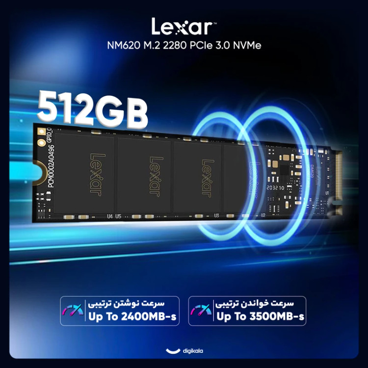 حافظه اس اس دی اینترنال لکسار مدل NM620 M.2 2280 NVMe ظرفیت 512 گیگابایت