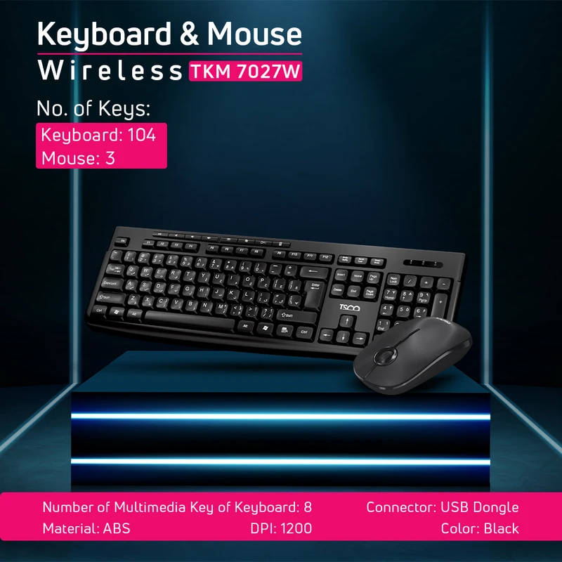 کیبوردماوس بی سیم تسکو مدل TKM 7027W نمای ۲