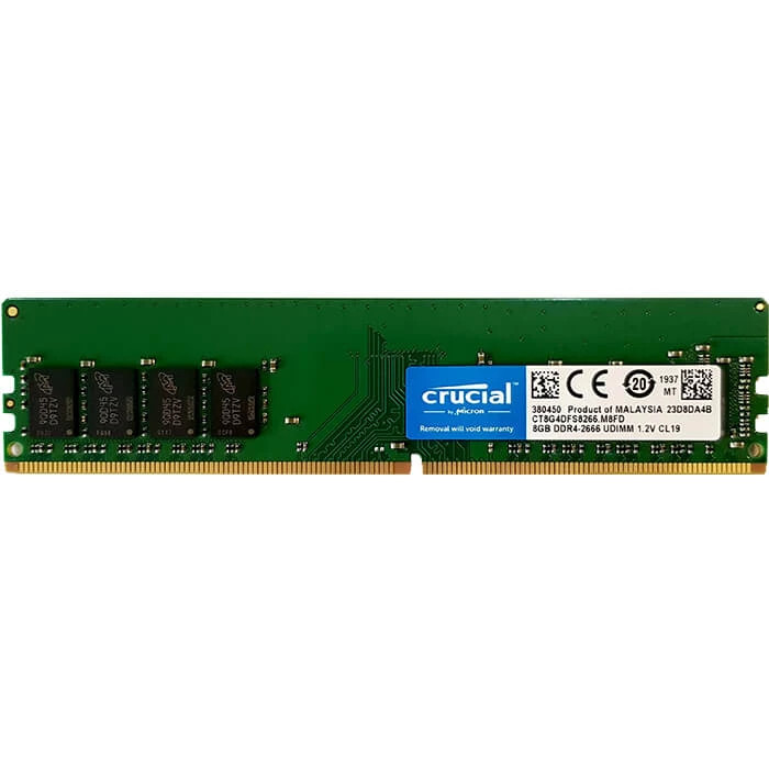 رم کامپیوتر کروشیال تک کاناله مدل CT8 فرکانس 2666 مگاهرتز DDR4 تایمینگ CL19 حافظه 8 گیگابایتCrucial CT8 Single Channel CL19 2666MHz DDR4 8GB Computer RAM